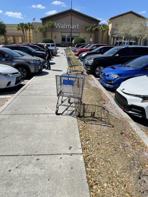 Something happened here... either a cart tornado or almost every person at Walmart in Lakeland is inconsiderate