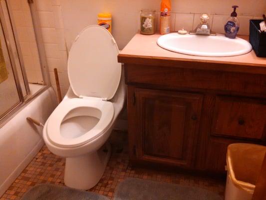 The toilet sits like it should now and all the leaking from the wobbly toilet to the bathroom sink is now no more!