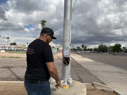 Troubleshooting PepBoys parking lot lights.