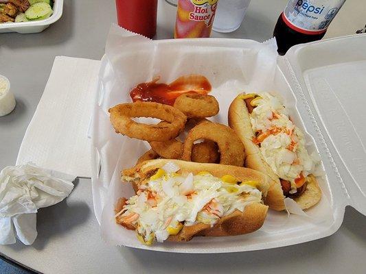 Hot dogs and onion rings!