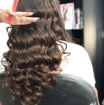 waved hair and clip on extensions