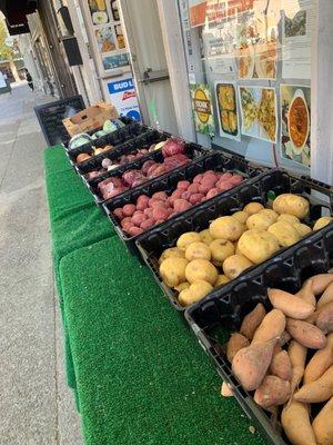 Onions and potatoes outside