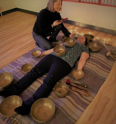 The sound and harmonic overtones produced by Tibetan singing bowls create sacred geometry, creating a place where healing can take place.