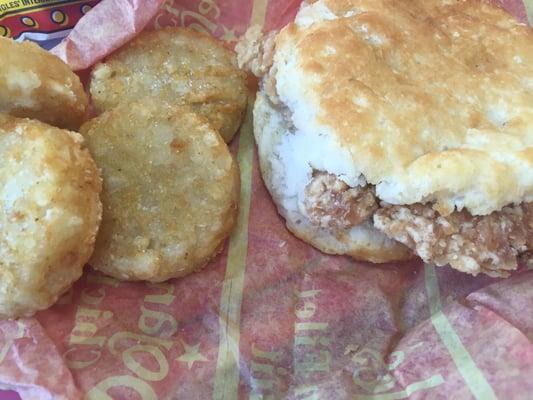 Cajun chicken biscuit and bo rounds.