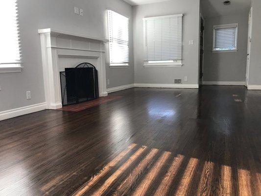 Custom Staining hardwood floor and refinishing to restore termite damaged wood floors.