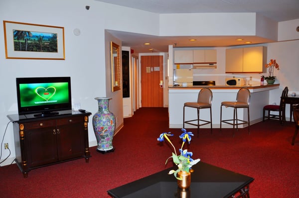 Living Room with dining area and fully equipped kitchen