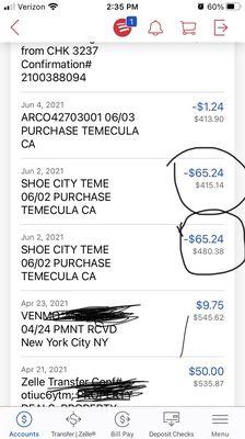 Charged my son (16) twice for his pair of shoes