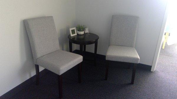 The waiting area is rarely used to waiting as appointments are scheduled with 30 minutes in between!