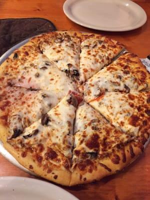 Beef & mushroom pizza. Lots of cheese