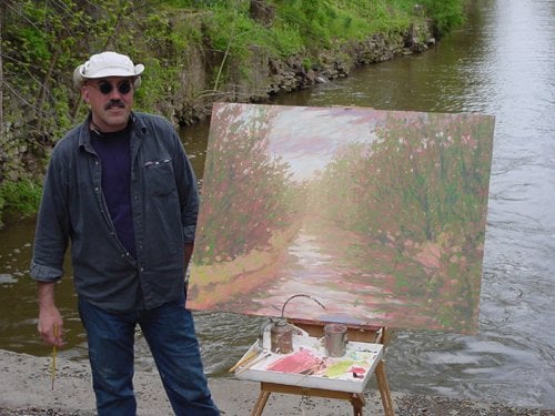 Gordon, plein air painting on the canal in Stockton, NJ