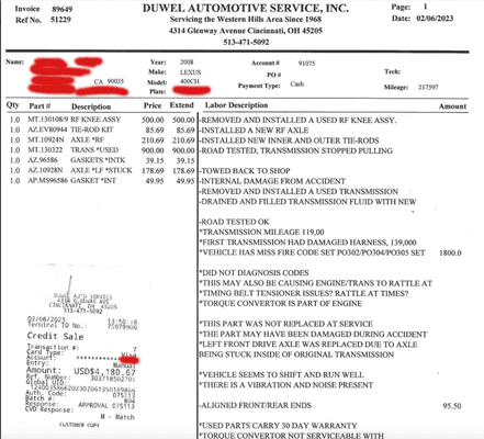 My invoice for repairs I agreed to-- and some I did not.