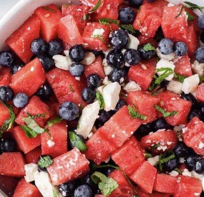 Refreshing watermelon blueberry, feta and mint salad