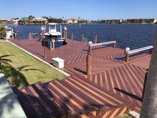 Custom built by Duane Thomas Marine Construction in Fiberon Decking IPE and ROSEWOOD