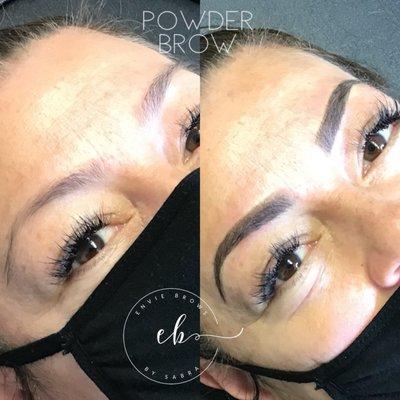 Before and after Powder Ombré brows.