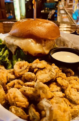 World Famous Cheese Burger (Pepper Jack) and Fried Jalapeños