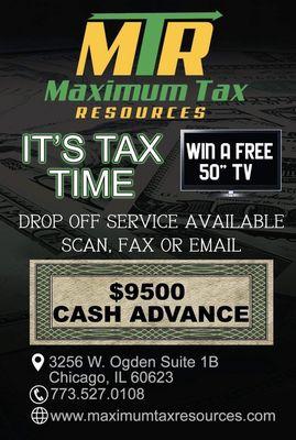 Maximum Tax Resources is Home Of The $9,500 Same Day Cash Advance!!!!