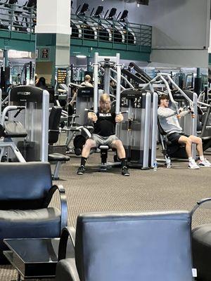 Working out hard on the Precor machines