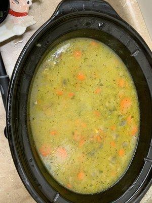 One of our homemade soups this is chicken pot pie soup