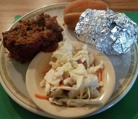 Moist meatloaf and very good sides.