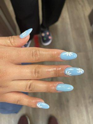 Right hand laid flat in salon