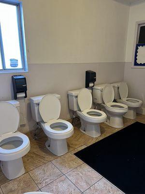 Sanitary bathrooms cleaned daily.