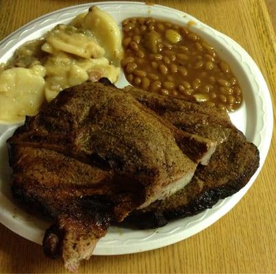 Pork Steak, Baked Beans, German Potato Salad