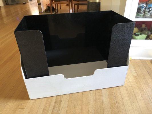 Plastic Depot cut a notch in existing litter box and added the black ABS insert