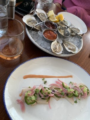 hamachi crudo and oysters