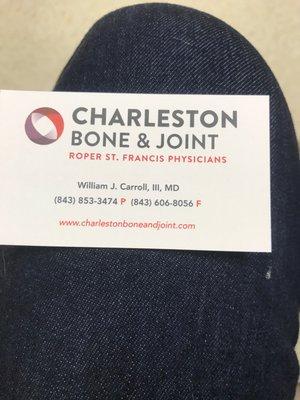 Dr. Carroll's card. Orthopedic Surgeon