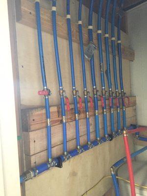 Installation of Peks cold water isolation manifold for (2) bathrooms at Gloucester Terminals.