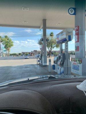 From the drivers seat gas pumps