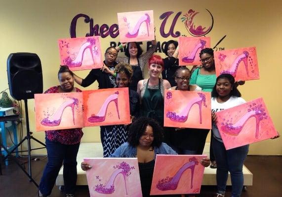 "Pretty Pink Heel" These awesome ladies had a fantastic time at Cheers 2 U Paint Factory!