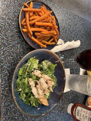 Caesar Salad and Sweet Potato Fries