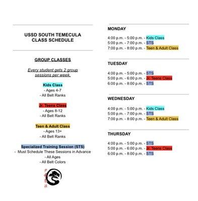 group class schedule