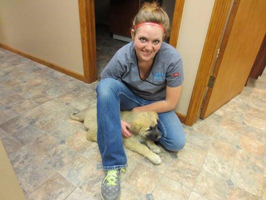 Ashley, our veterinary assistant, with one of our smaller patients!