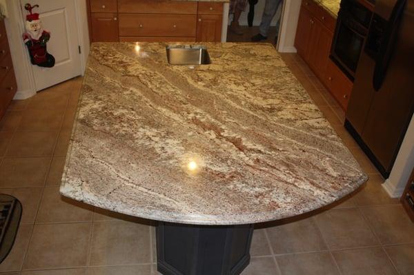 Sienna Bordeaux, Full Slab, Island with Stainless Steel bar sink