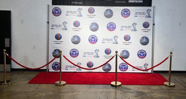 8x12 classic step and repeat with gold stanchions