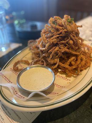 Crispy onion strings $11.49 - huge portion; could feed 3-4 people. The buttermilk ranch wasn't Wingstop's but still delicious!