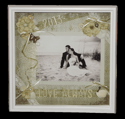 An Amerikiss elegantly artistic 12x12" shadowbox, a priceless masterpiece of YOUR memories to cherish for generations to come