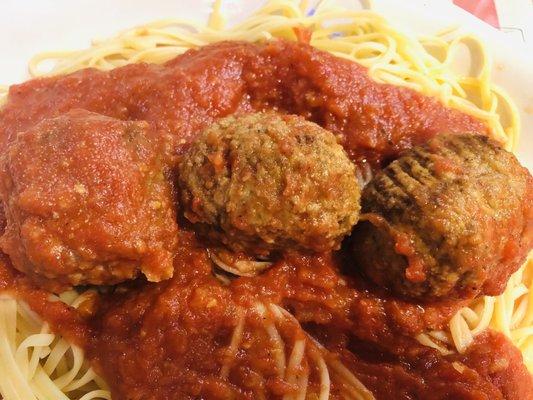 Grandma meatballs and linguini