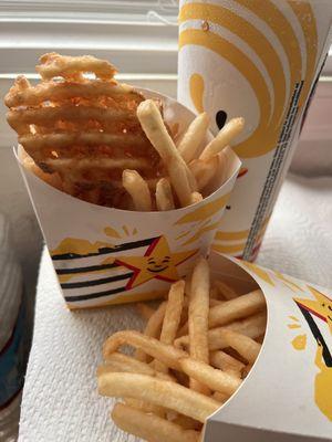 You order waffle fries and regular fries... this is what they give you? Two waffle fries?