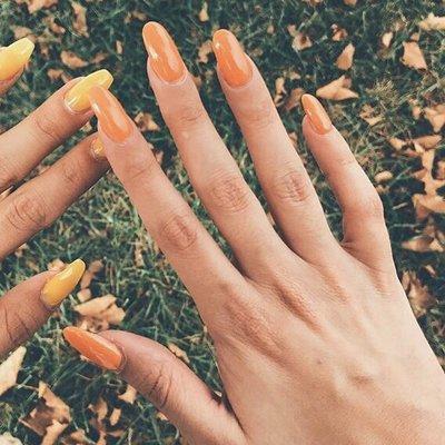 orange almond-shaped acrylics for fall