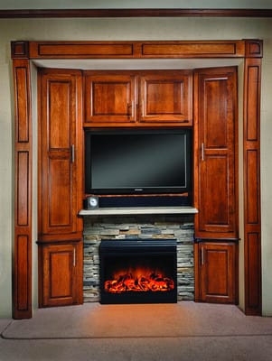 Dry Stack Stone Fireplace Surround in Quarry Gray color