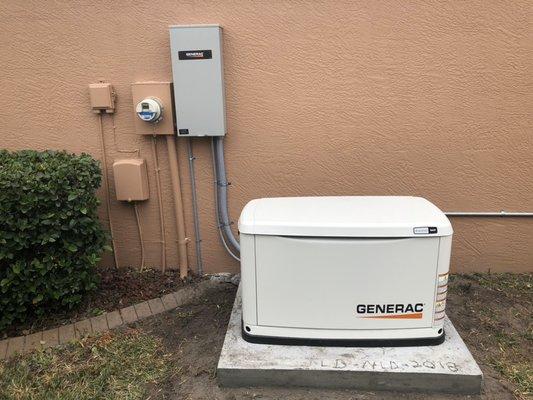 Residential whole house generator Installation with automatic transfer switch.