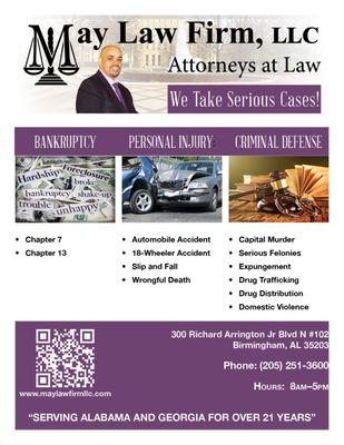 Call the May Law Firm, LLC today at 205-251-3600 for your legal needs