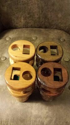 Hand crafted, wood car caddy's to place your MVP, Mods, ego batteries and juice.  These are hand made and hand varnished.