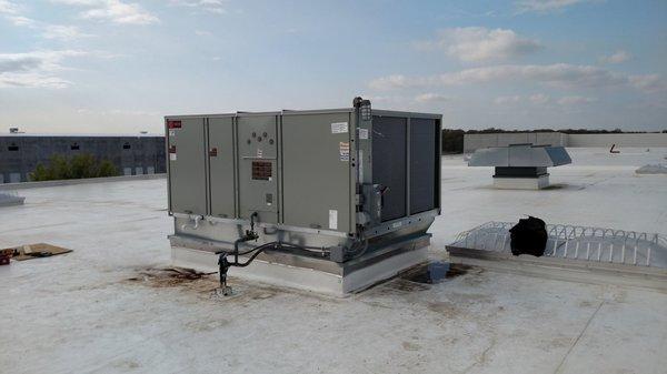 newly installed commercial rooftop unit