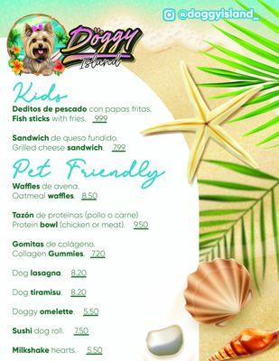 Kids and pet friendly menu