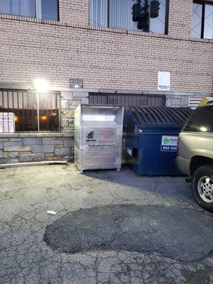 Book donation container at Moose Lodge.