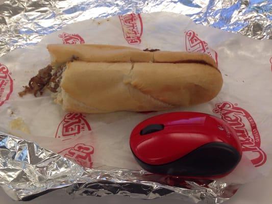 Small cheese steak (mini mouse for size comparison)